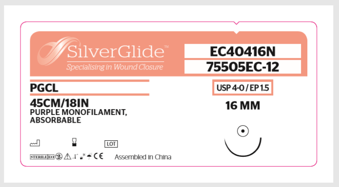 Sutur EC-40416N Glycolide &amp; e-Cap 12 stk.